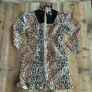 ASOS Milk it vintage puff sleeve leopard print dress with cut out detail -M